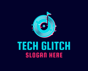 Glitch Record Music Note logo design