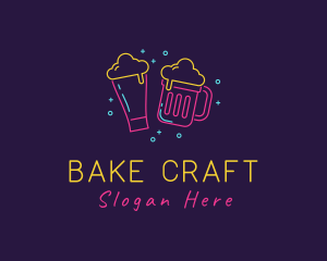 Neon Beer Drinking Bar logo design