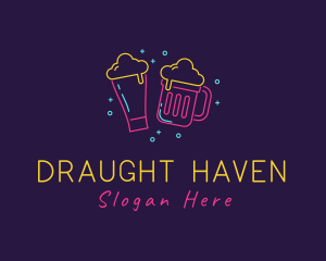 Neon Beer Drinking Bar logo design