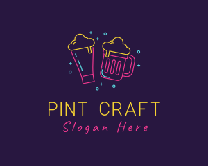 Pint - Neon Beer Drinking Bar logo design