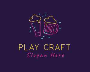 Neon Beer Drinking Bar logo design