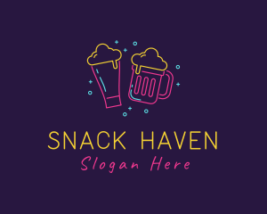 Neon Beer Drinking Bar logo design