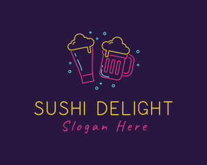 Neon Beer Drinking Bar logo design