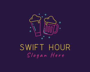 Neon Beer Drinking Bar logo design