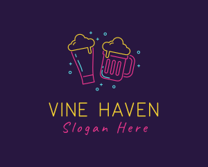 Neon Beer Drinking Bar logo design