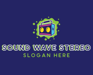 Stereo - Splatter Boom Box logo design