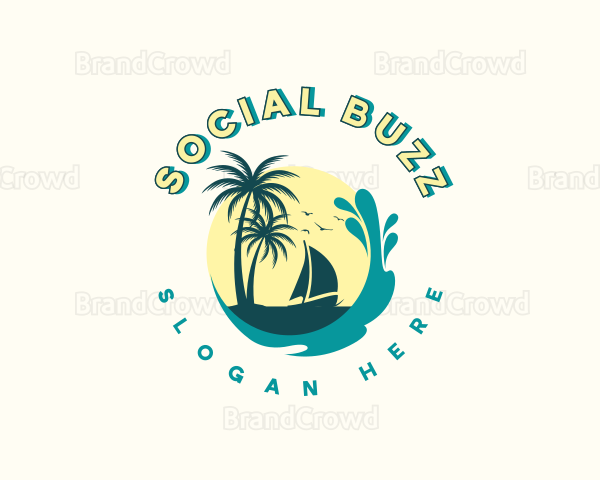 Beach Boat Wave Logo