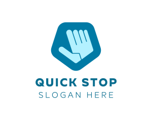 Stop - Blue Pentagon Hand logo design