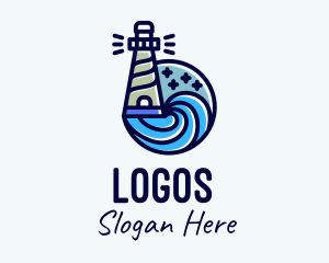 Navy - Lighthouse Seaport Outline logo design
