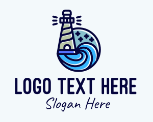 Sea Wave - Lighthouse Seaport Outline logo design