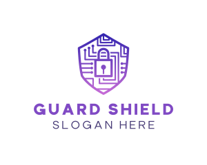Defend - Circuit Shield Padlock logo design