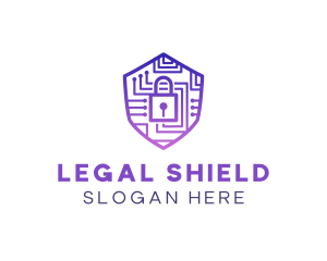 Circuit Shield Padlock logo design