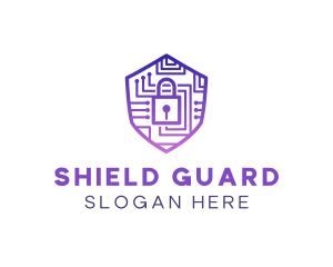 Defend - Circuit Shield Padlock logo design