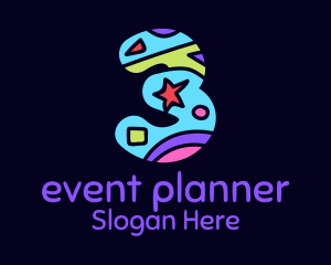 Party - Colorful Shapes Number 3 logo design