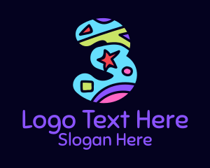Number 3 - Colorful Shapes Number 3 logo design