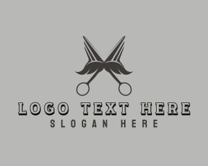 Razor - Mustache Barbershop Scissors logo design