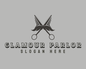 Parlor - Mustache Barbershop Scissors logo design