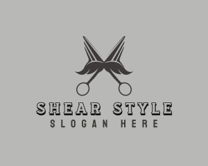 Mustache Barbershop Scissors logo design