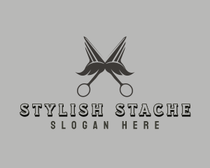 Mustache Barbershop Scissors logo design