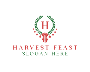 Holiday Ribbon Wreath logo design