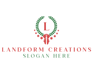 Holiday Ribbon Wreath logo design