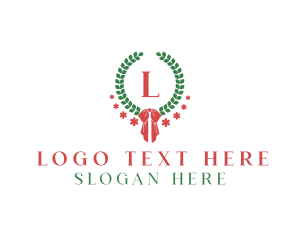 Wreath - Holiday Ribbon Wreath logo design