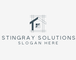 Minimalist House Blueprint logo design