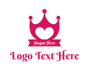 Pink Crown - Lovely Heart Shield logo design