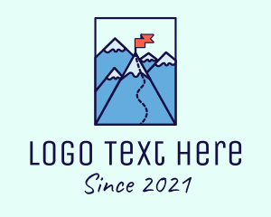 Hiking - Mountain Summit Peak Flag logo design