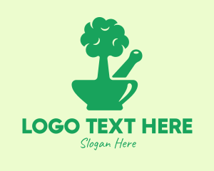 Herb Doctor - Green Tree Mortar & Pestle logo design