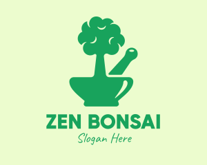 Bonsai - Green Tree Mortar & Pestle logo design