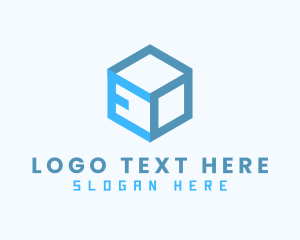 Vr - Blue Cube Box Letter E logo design