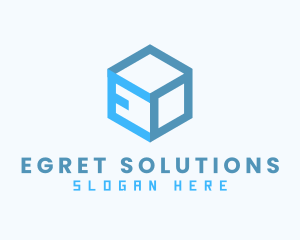 Blue Cube Box Letter E logo design