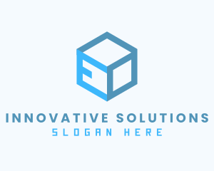 Blue Box - Blue Cube Box Letter E logo design