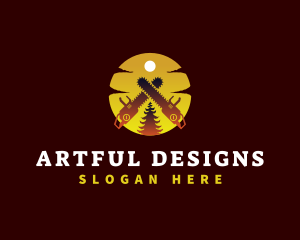 Chainsaw Tree Sunset logo design