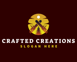 Chainsaw Tree Sunset logo design