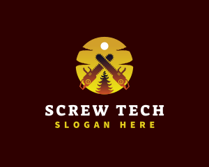 Chainsaw Tree Sunset logo design