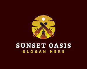 Chainsaw Tree Sunset logo design