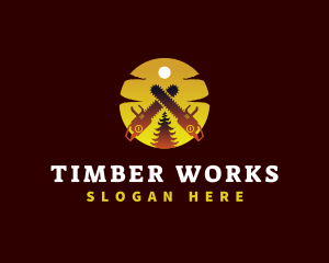 Timber - Chainsaw Tree Sunset logo design