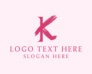 Makeup Artist - Pink Brushstroke Letter K logo design