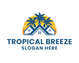 Caribbean - Sunset House Trees logo design