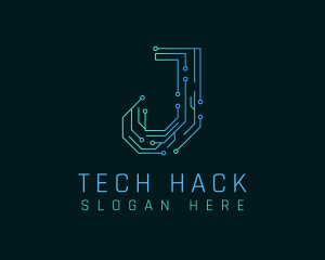 Hack - Circuit Tech Letter J logo design