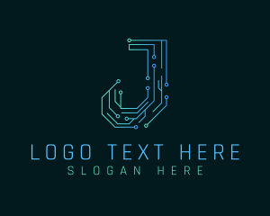 Hack - Circuit Tech Letter J logo design
