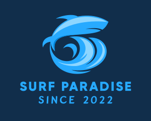 Surfing Wave Shark logo design