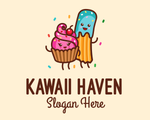 Kawaii - Birthday Cupcake Churro Dessert logo design