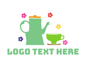 Teapot - Floral Teahouse Cup logo design