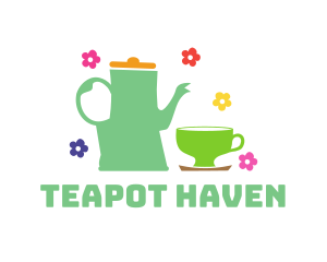 Teapot - Floral Teahouse Cup logo design