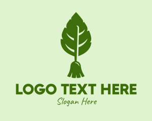 Broomstick - Nature Leaf Broom logo design