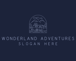 Blue Caravan Adventure Scene logo design