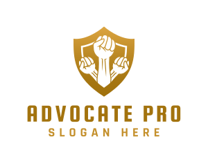 Advocate - Golden Community Fist Shield logo design